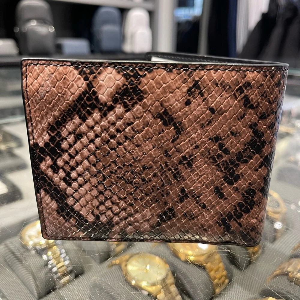 MICHAEL KORS Cyrus Snake Embossed Billfold Wallet With Coin Pouch Driftwood NWT